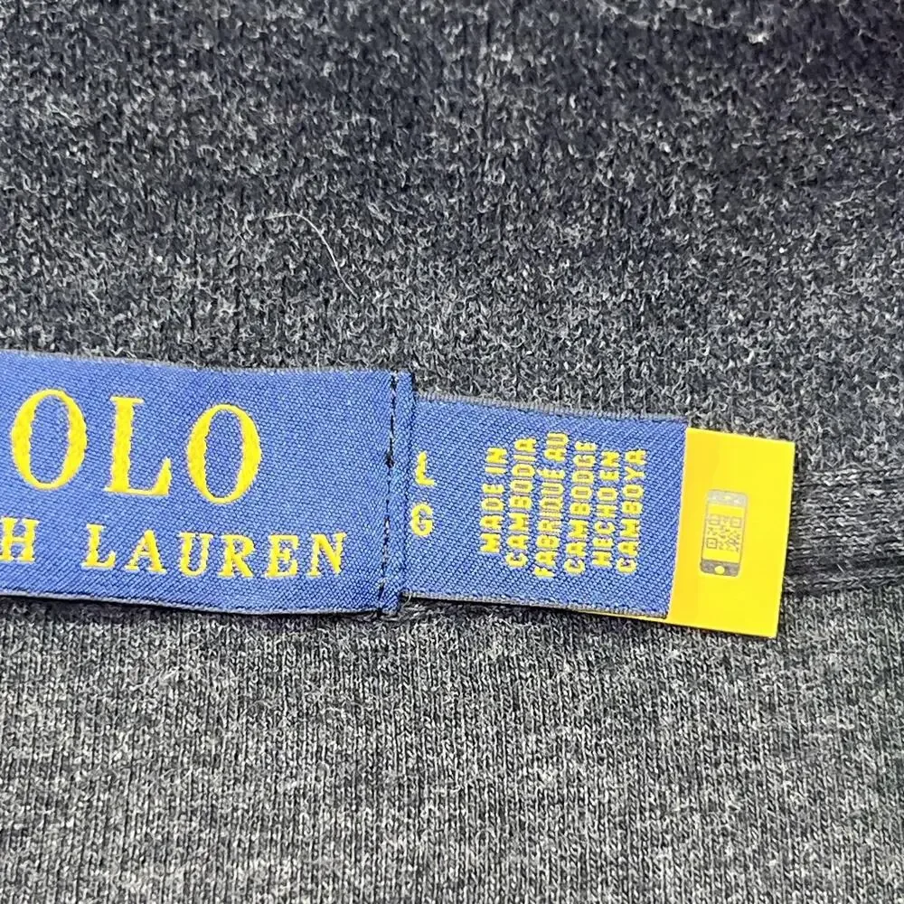 Polo Ralph Lauren Sweater Mens Large Gray Cotton 1/4 Zip Mock Neck Pullover Logo